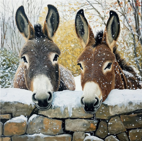 Two Donkeys in the Snow (Pack of 10 Cards)