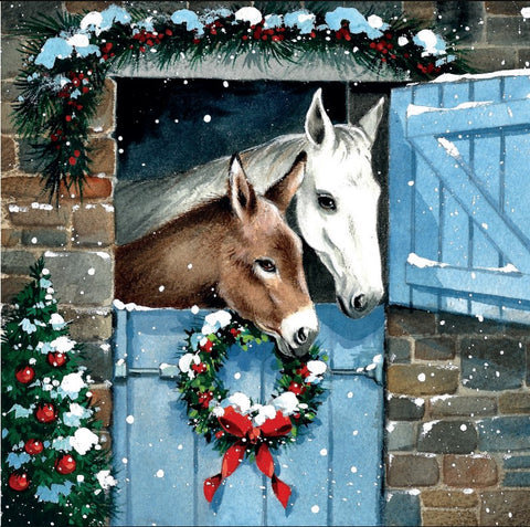 Donkey and Horse in a Barn (Pack of 10 Cards)