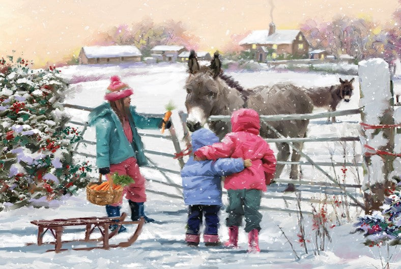 Children Feeding Donkey (Pack of 10 Cards)