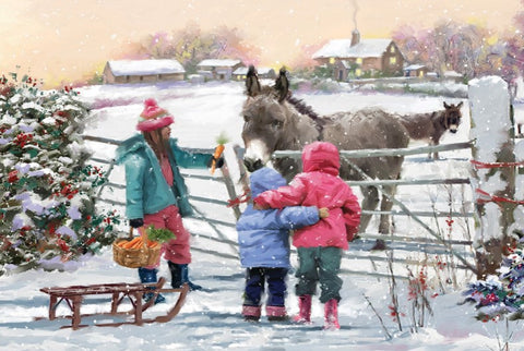 Children Feeding Donkey (Pack of 10 Cards)