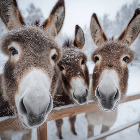 Donkeys in the Snow (Pack of 10 Cards)