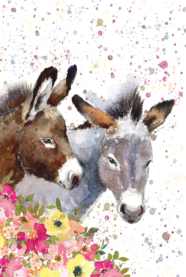 Donkeys with Flowers - Happy Birthday