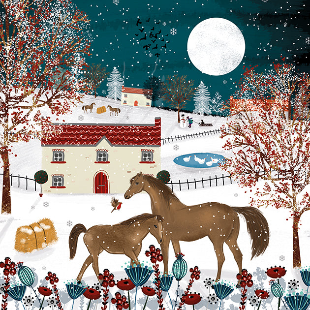 A foal and their mum in the snow